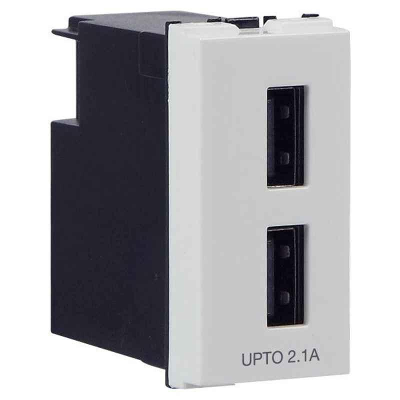 Havells Fabio 2.1A Polycarbonate White USB Socket, AHFKGXW001