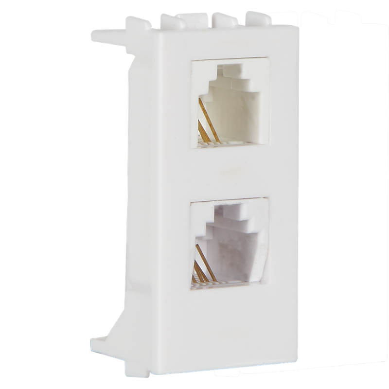 Havells Polycarbonate White Twin Telephone Socket, AHFKNWW112