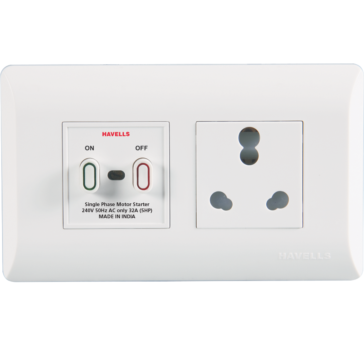 Havells Coral 32A Polycarbonate Pure White Power Unit, AHLO322504