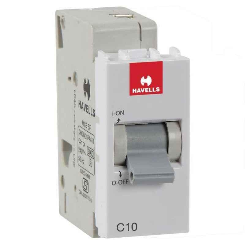 Havells Fabio 10A White SP C Curve Mini MCB, DHFNCSPA010