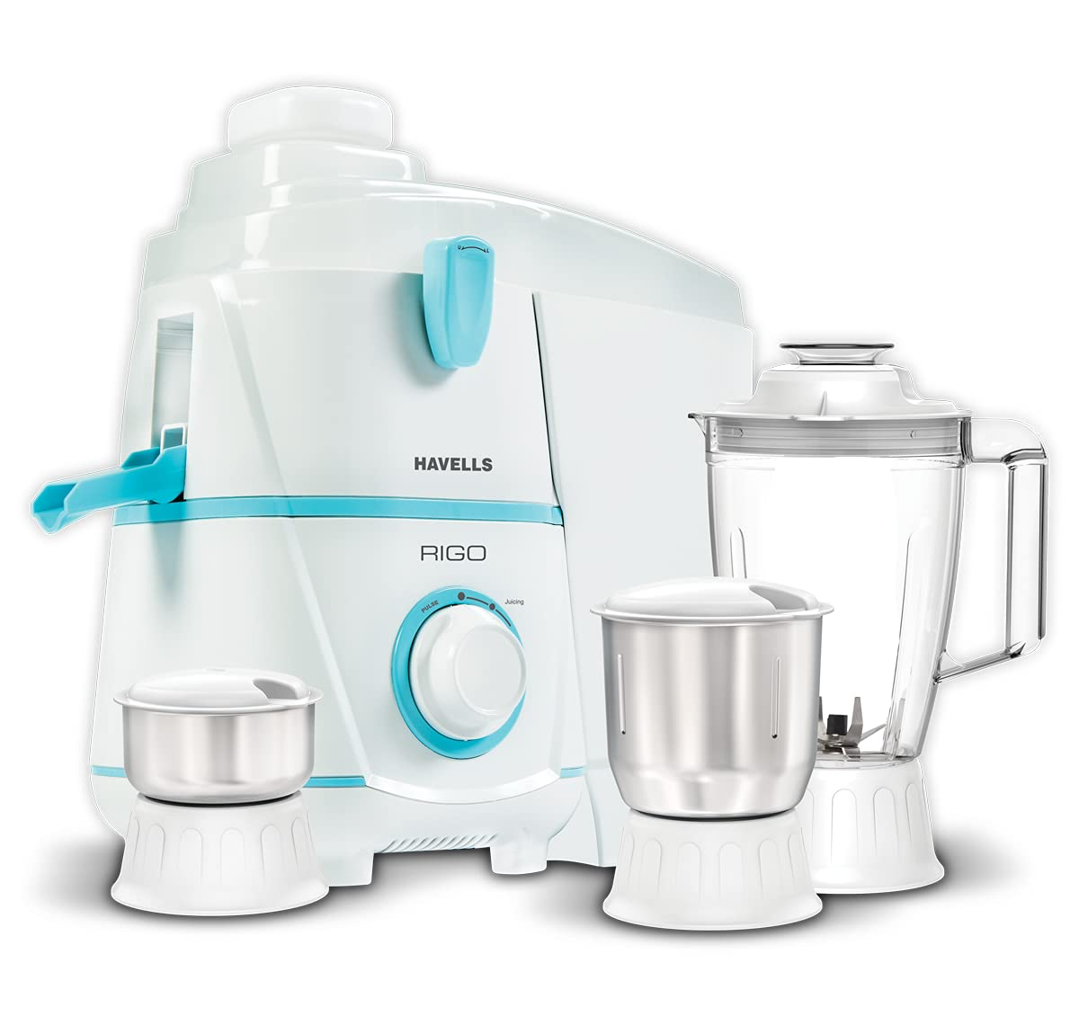 Havells Ghfjmbab050 - Rigo 500 Watt Juicer Mixer Grinder with 3 Jar (white & Light Blue)
