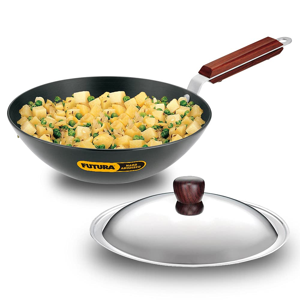 Hawkins AFFK25G Hard Anodised Deep Fry Pan (Kadhai) Round Bottom With Glass Lid