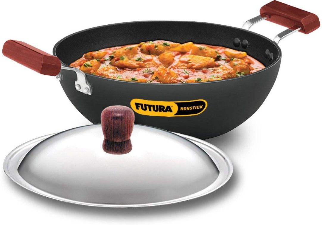 Hawkins INK35S - Non Stick Deep Kadhai Deep-Fry Pan - 3.5 Litre Futura Non Stick Kadai with SS Lid