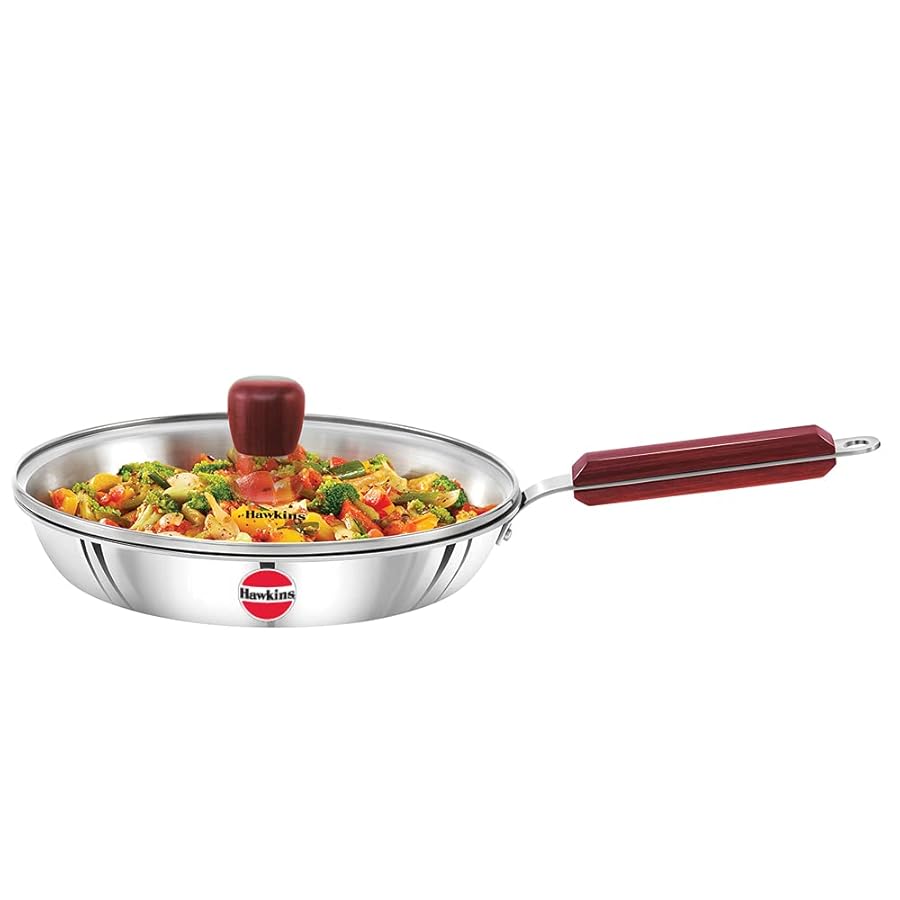 Hawkins SSF24G - 1 Litre riply SS Fry Pan with Glass Lid