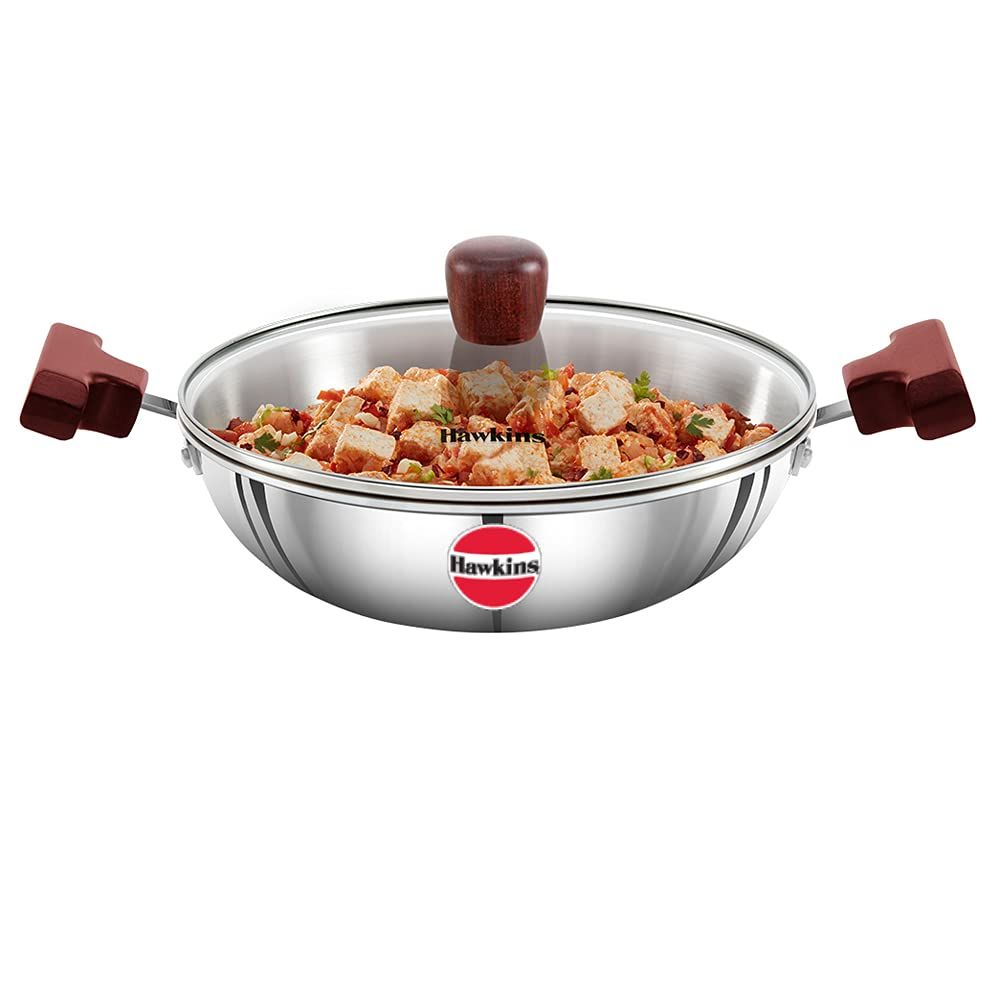 Hawkins Stainless Steel Deep Fry Pan With Glass Lid Induction Compatible SSD15G