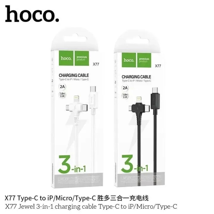 Hoco X77 Jewel 3-In-1 Charging Cable Type-C to I P/micro/type-C