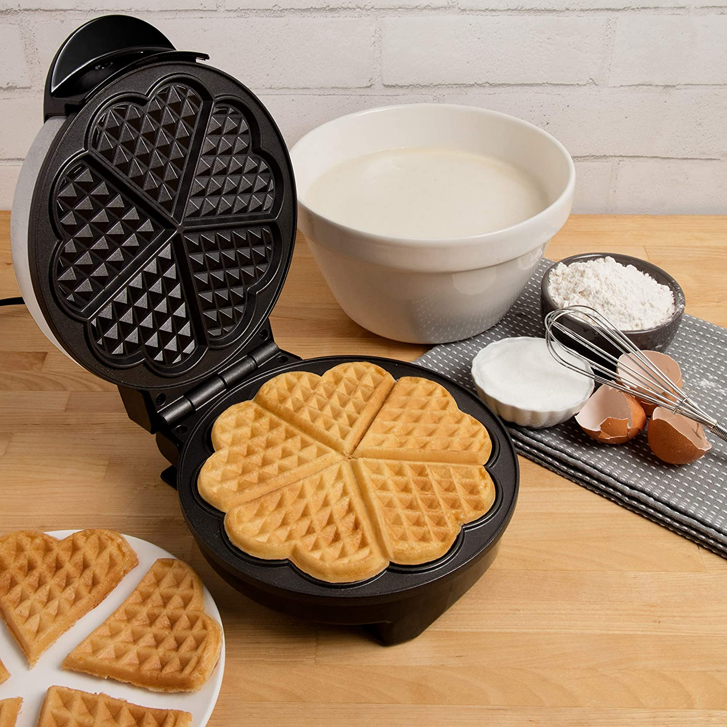 Laughing Buddha - Boma Heart Waffle Maker- Non-Stick Waffle Griddle Iron with Browning Control- 5 Heart-Shaped Waffles