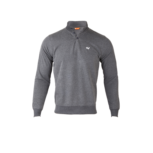 Wildcraft Men's High Neck Henley Tee -Dark Grey Melange-XL