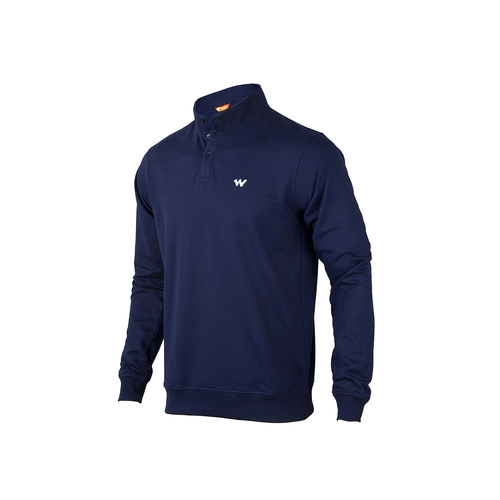 Wildcraft Men's High Neck Henley Tee -Navy Blue-L