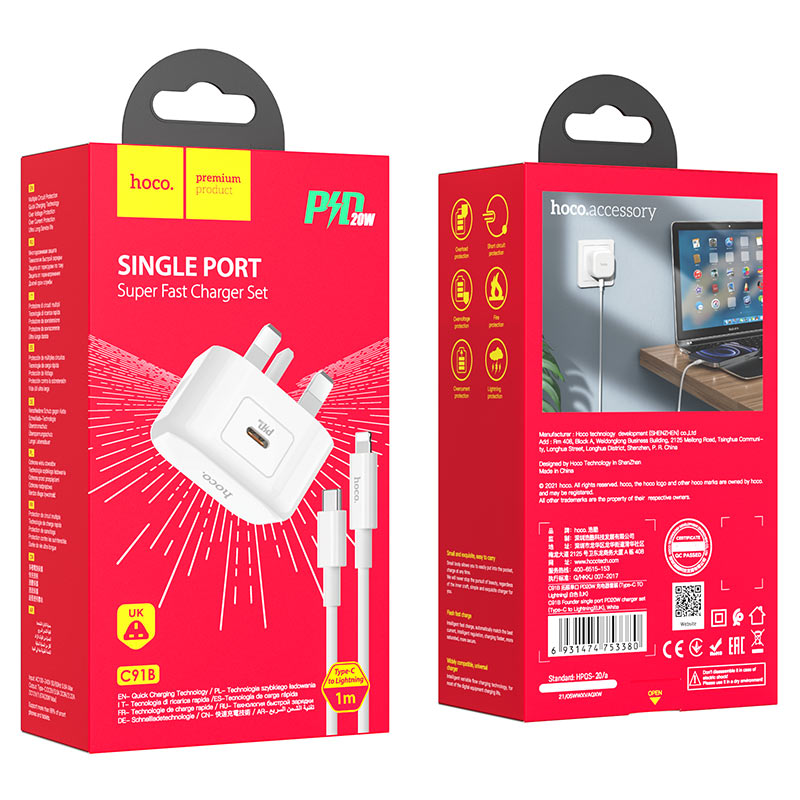 Hoco C91 B Founder Single Port Pd20W Charger Set