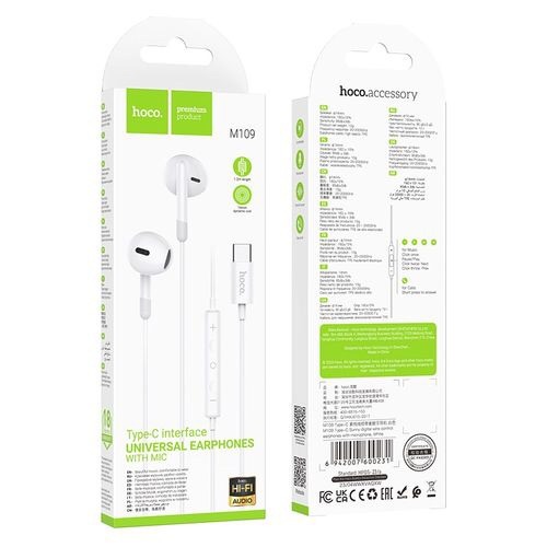 Hoco M109 Type-C Sunny Digital Wire Control Earphones With Microphone