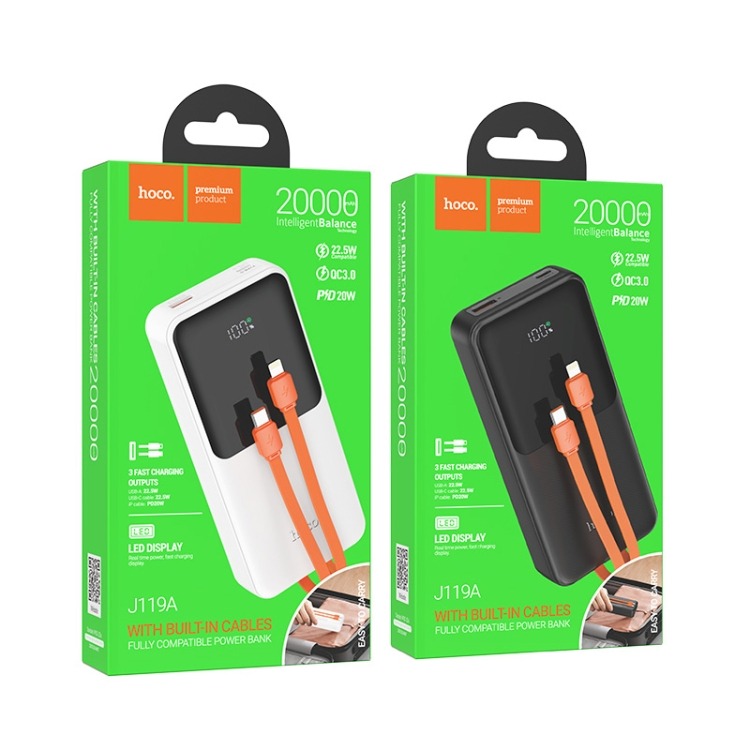 Hoco J119A Sharp Charger 22.5W+PD20 Fully Compatible Power Bank With Digital Display(20000mAh)