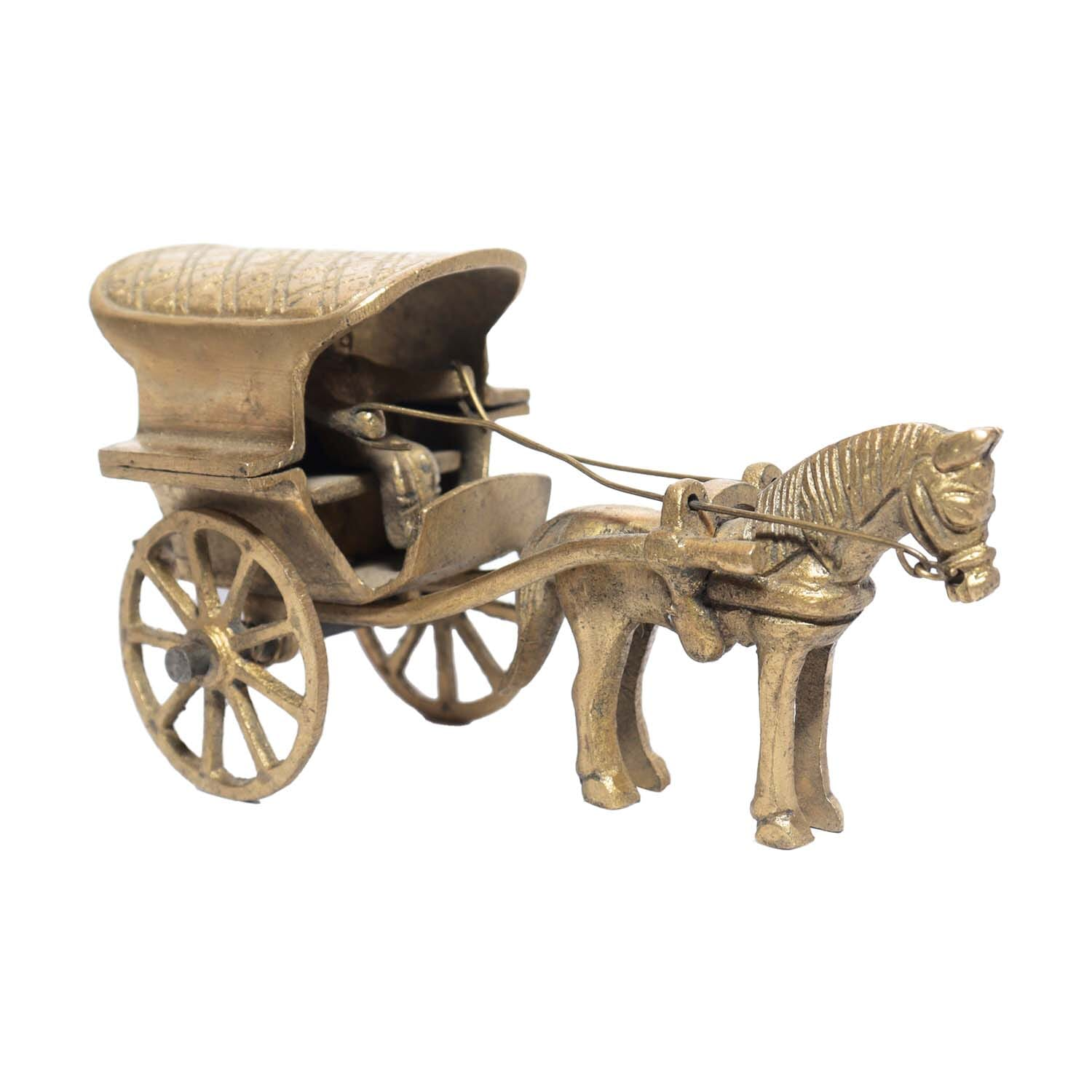 Seven Chakra Handicraft - 13cm Size Horse Pull Cart Statue (Golden)