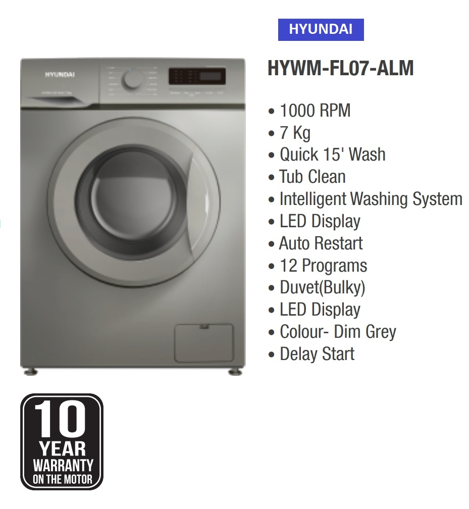 Hyundai Hywm-Fl07-Alm - 7 kg Front Loading Washing Machine 