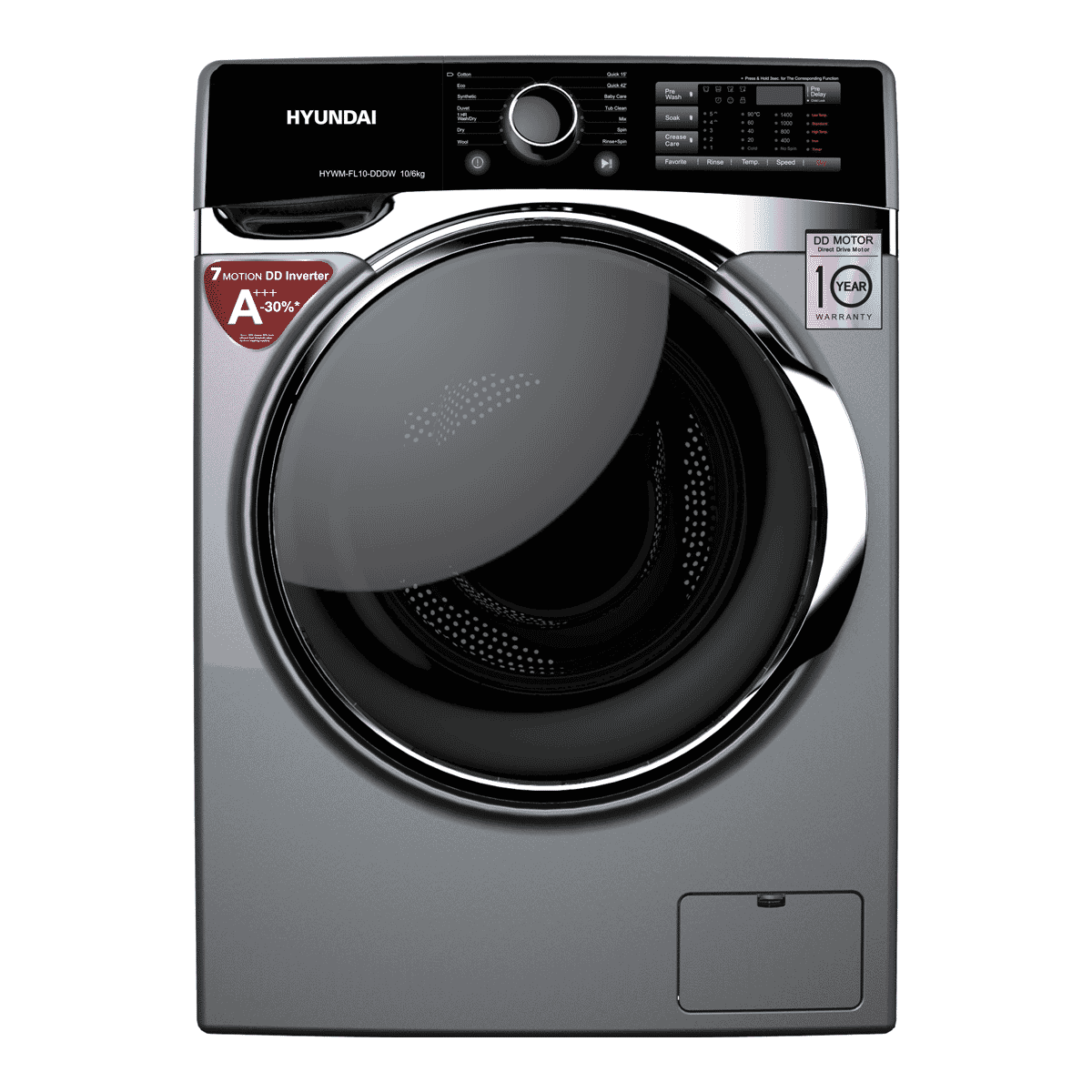 Hyundai HYWM-FL10-DDDW - 10/6kg Washer and Dryer Front Load Washing Machine