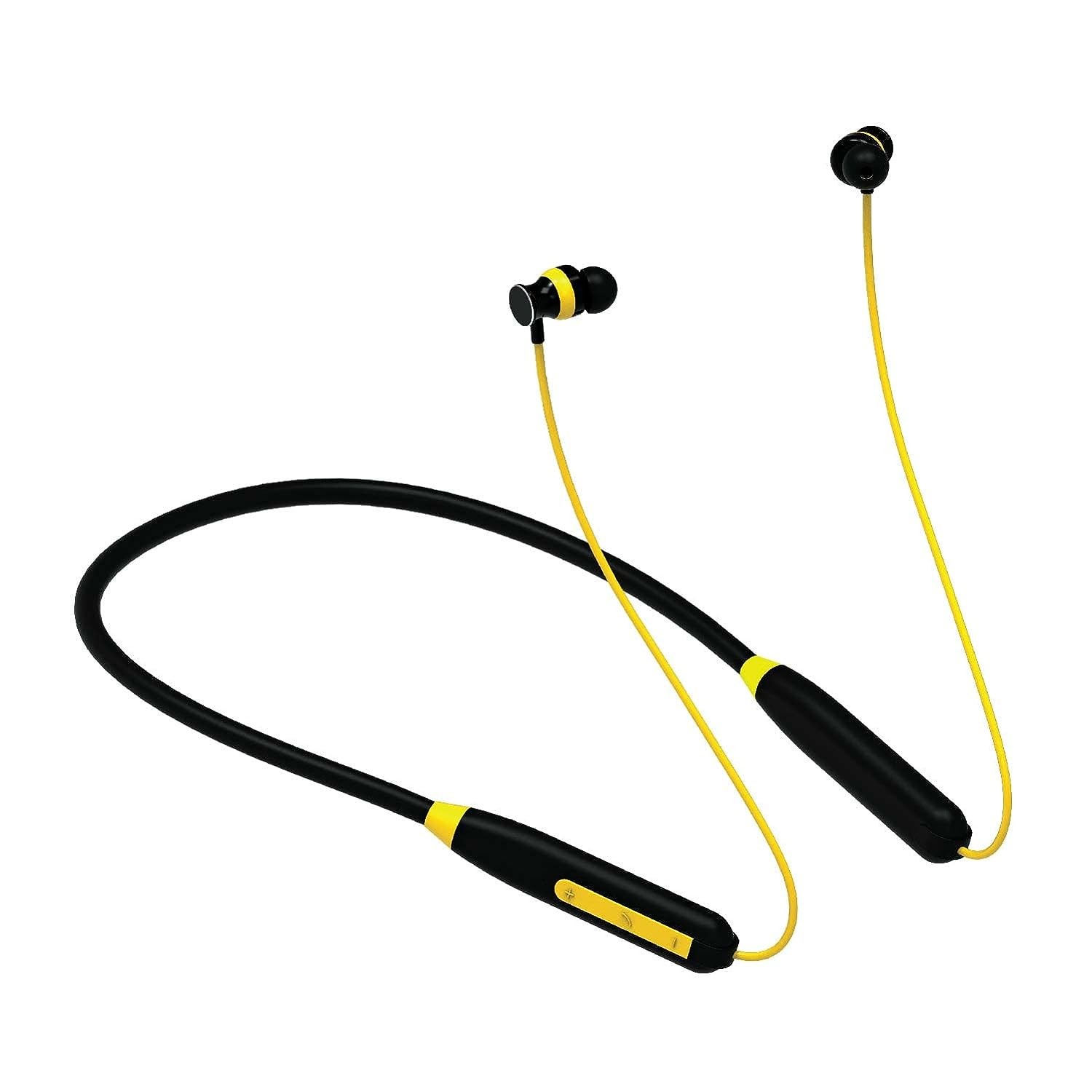 Iball Earphone NeckWear Tune2 - Bluetooth Wireless Neckband, BT 5.0, Fast Charging, IPX5 Water Resistant, Voice Assistant, Light Weight, Up to 18 Hours of Total Playtime, Magnetic Earbud -(Black & Yellow)