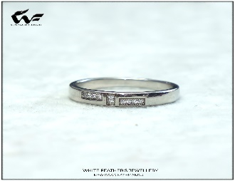White Feathers Half Bezel Silver Band Ring (3g) For Women 