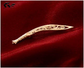 White Feathers Pure Silver Khukuri Design Saree Pin Brooch For Men