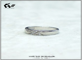 White Feathers Sunder Half Bezel Silver Band Ring (3 g) 