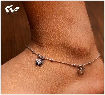 White Feathers Pure Silver Butterfly Design Anklet for Women