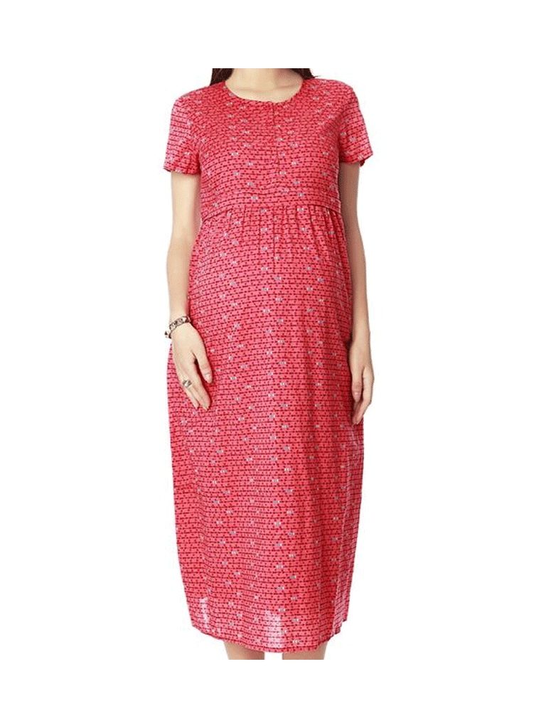 Nine Maternity Nursing Dress In Red Geometric Print 5488