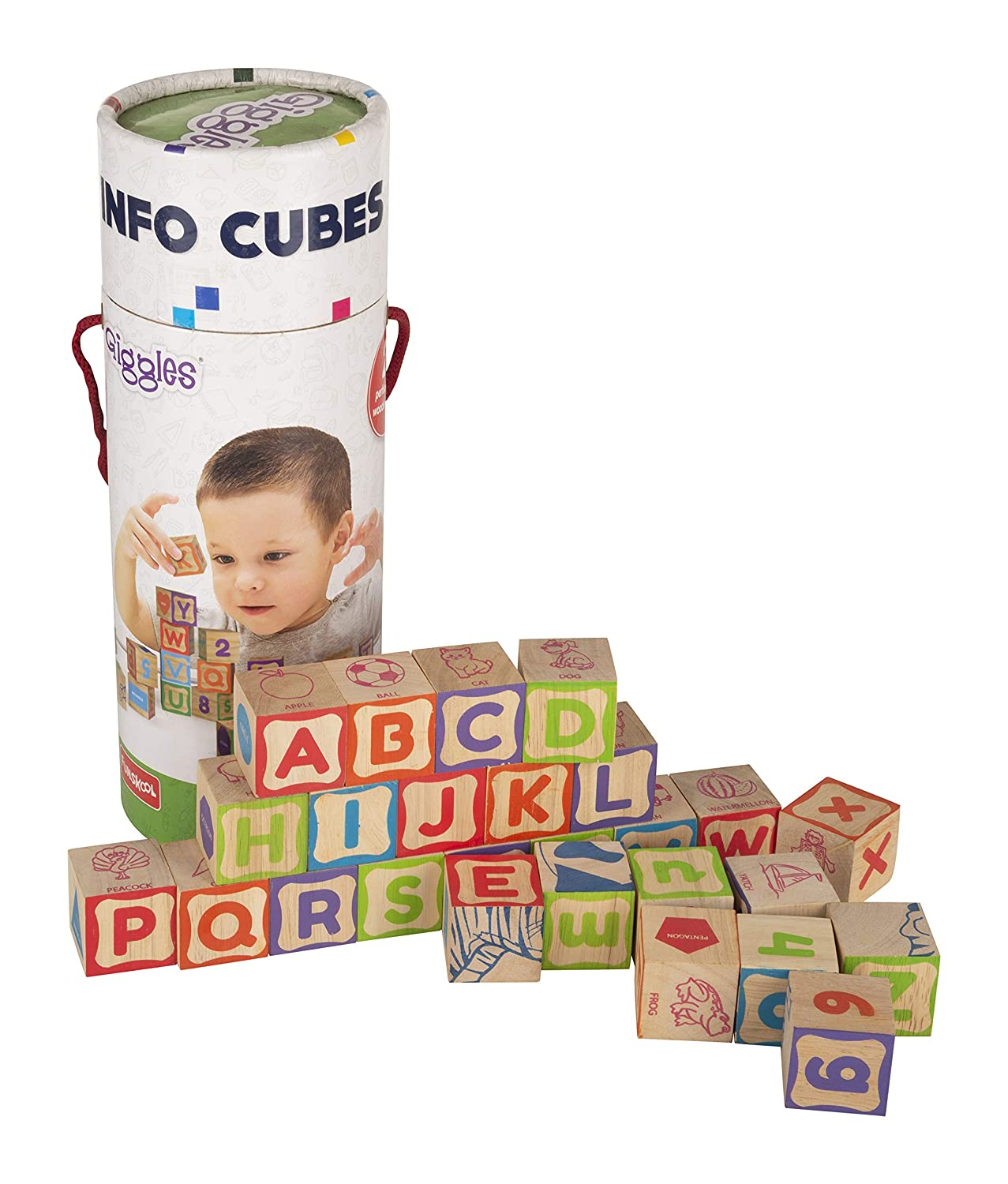 Funskool Giggles Info Cubes,Educational Learning blocks, Teaches Alphabet,Numbers,Colour shapes & Picture puzzle, 3 Years & above, Preschool toys