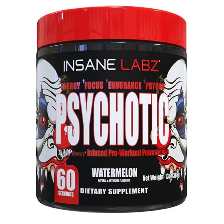 Insane Labz Psychotic, Pre Workout Powder, with Beta Alanine, Creatine Monohydrate, DMAE, 60 Ser (Watermelon Flav)