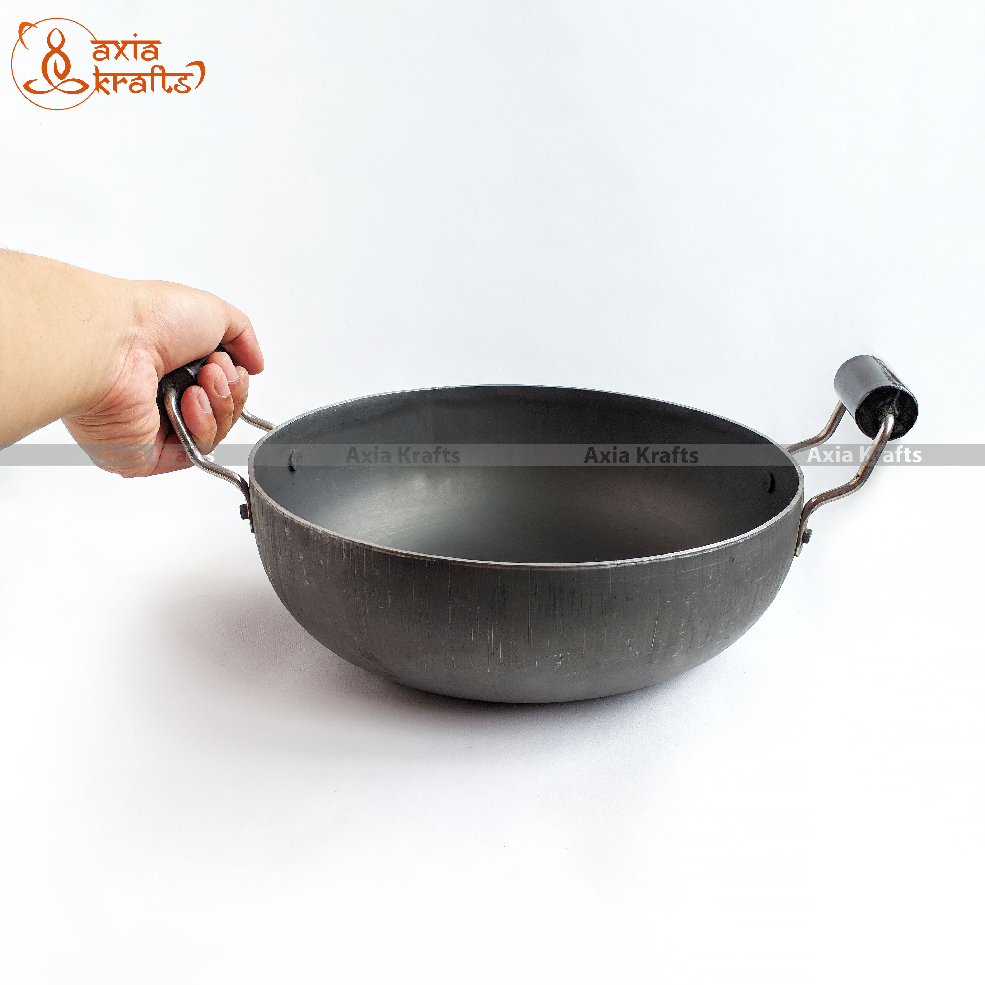 Axia Krafts Iron Kadhai Large-10.5 inch diameter Falam Kadhai