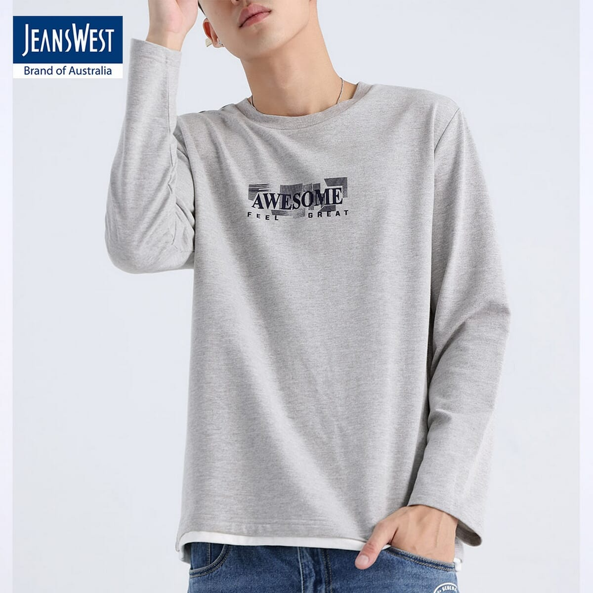 Jeanswest Stone.Grey Sweatshirt For Men