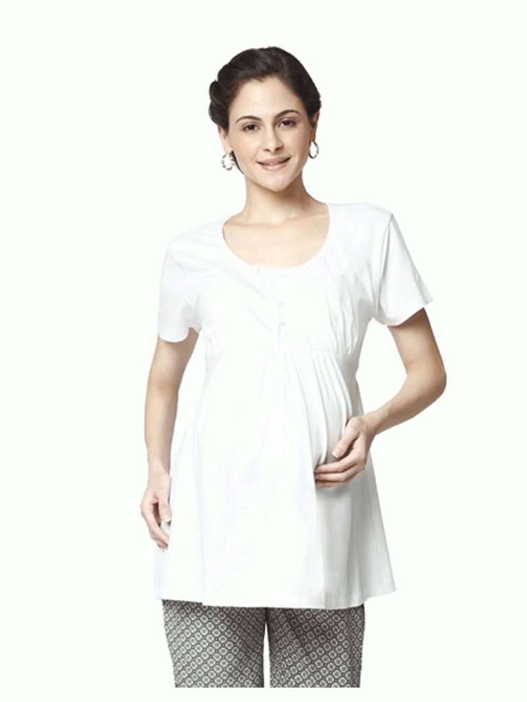 Nine Maternity Comfortable Jersey Nursing Blouse In White 5102