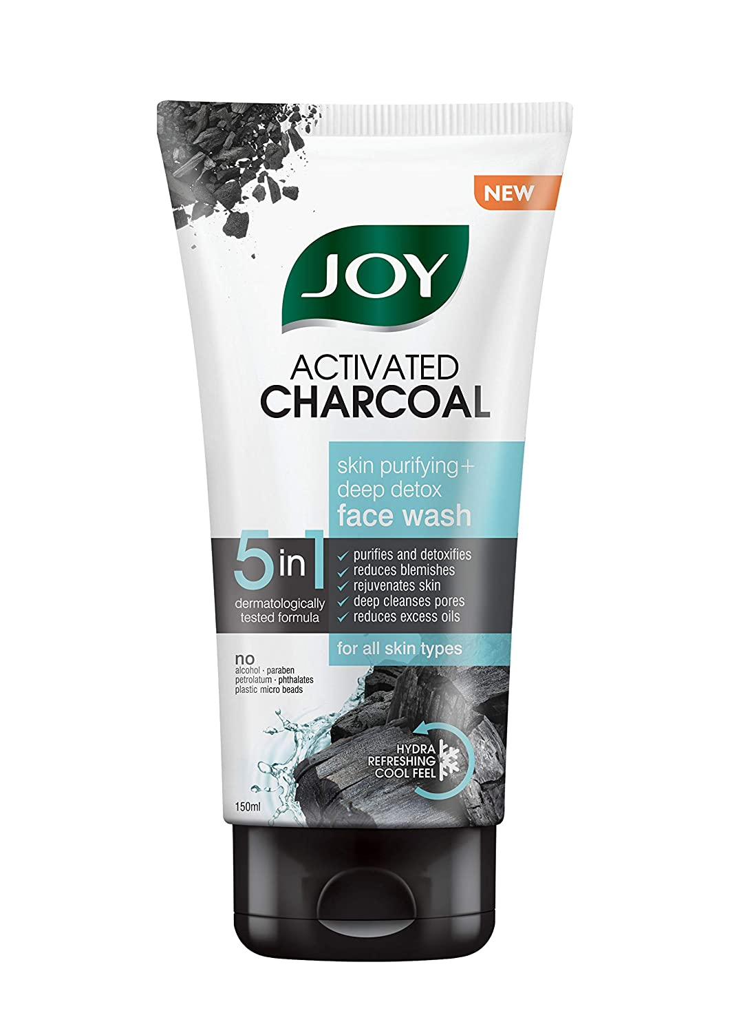 Joy Activated Charcoal Face Wash | Skin Purifying and Deep Detox | Fights Pollution, Blackheads, Whiteheads, Dark Spots, Acne and Pimples | Oil Control | Deep Pore Cleansing - Paraben Free - 50 ml