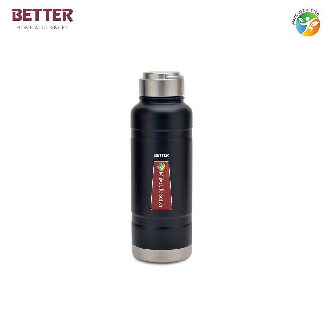 Better Jupiter Sports Bottle, 900 ml, Black Stainless Steel | Vacuum Insulated Flask