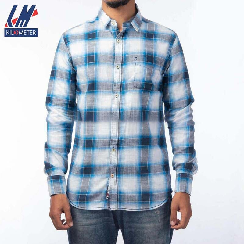 Kilometer Check Shirt For Men (KMQL-002) Blue M