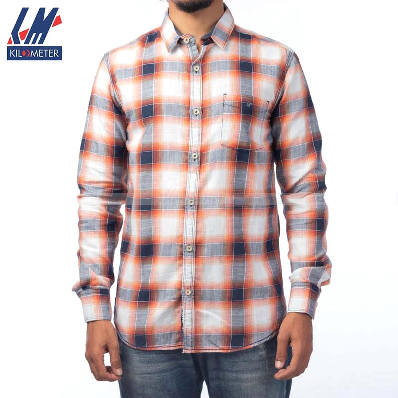 Kilometer Check Shirt For Men (KMQL-002) Orange M