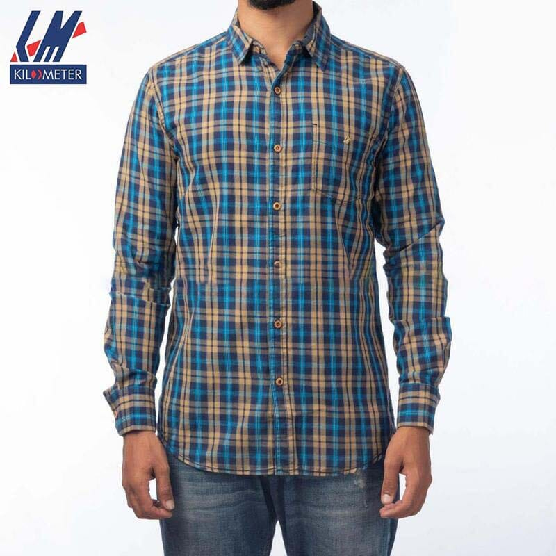 Kilometer Check Shirt Form Men (KMQL-003) Blue M