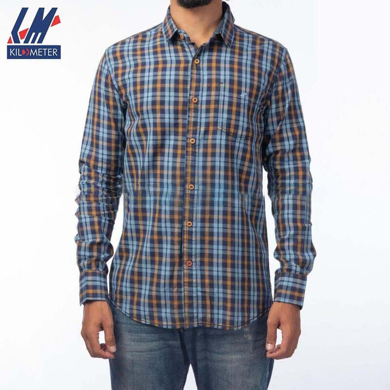Kilometer Check Shirt Form Men (KMQL-003) Light Blue M