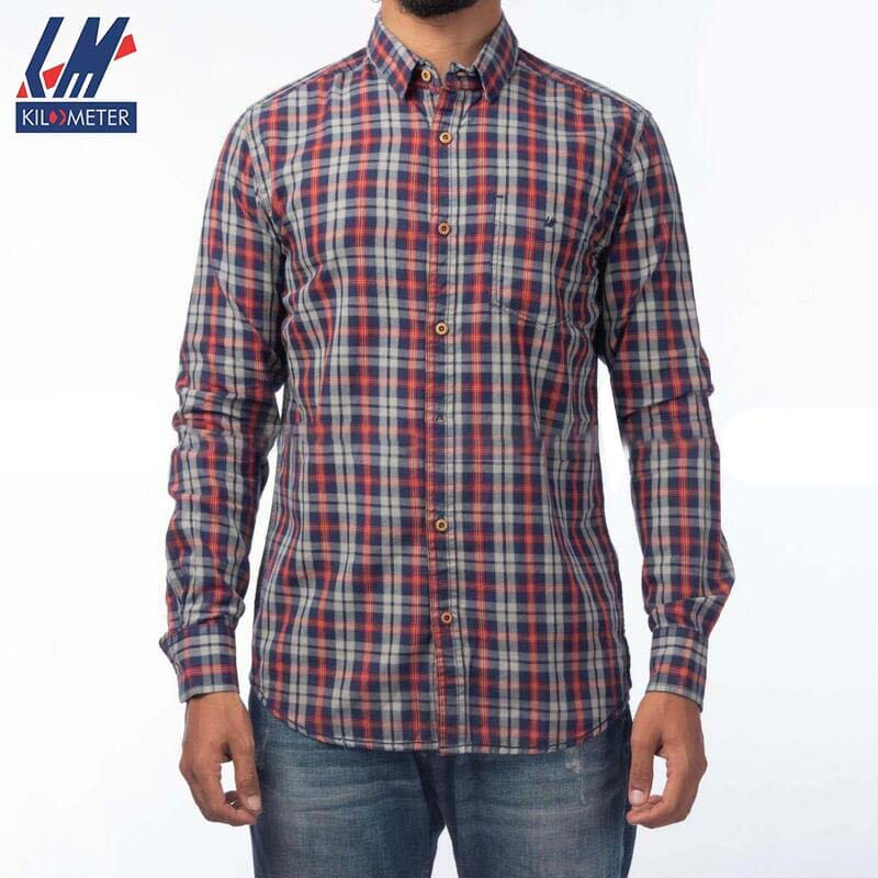 Kilometer Check Shirt Form Men (KMQL-003) Red L