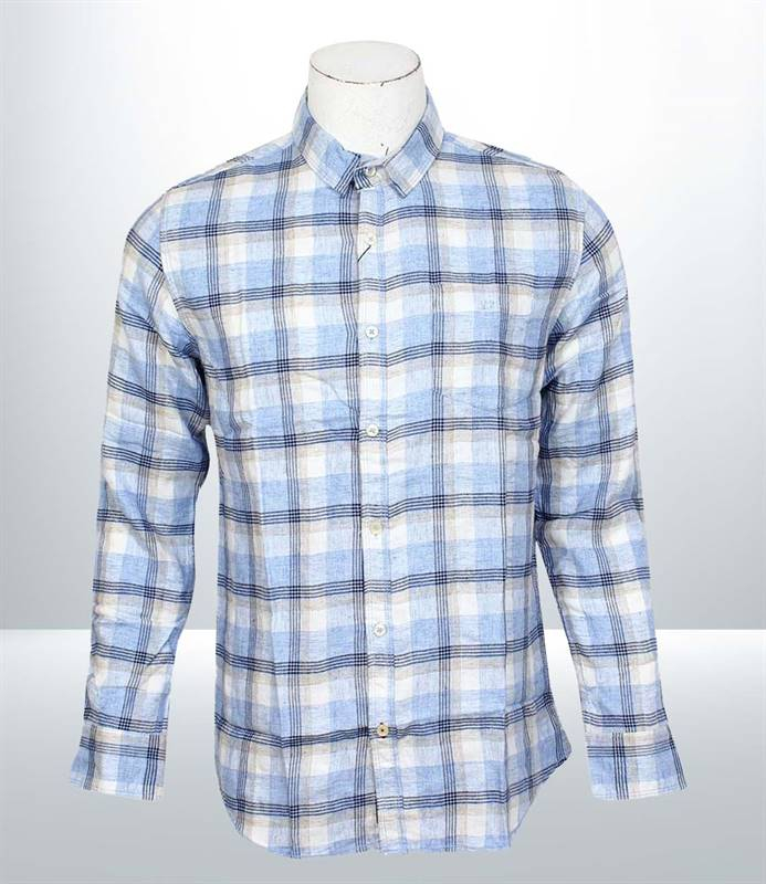 Kilometer Check Shirt For Men (KMQL-004) Sky Blue L