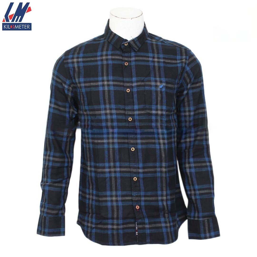 Kilometer Check Shirt For Men (KMQL-005) Blue M