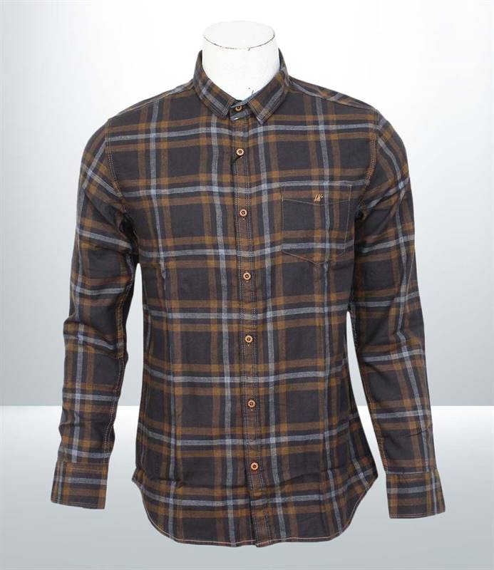 Kilometer Check Shirt For Men (KMQL-005) Brown L