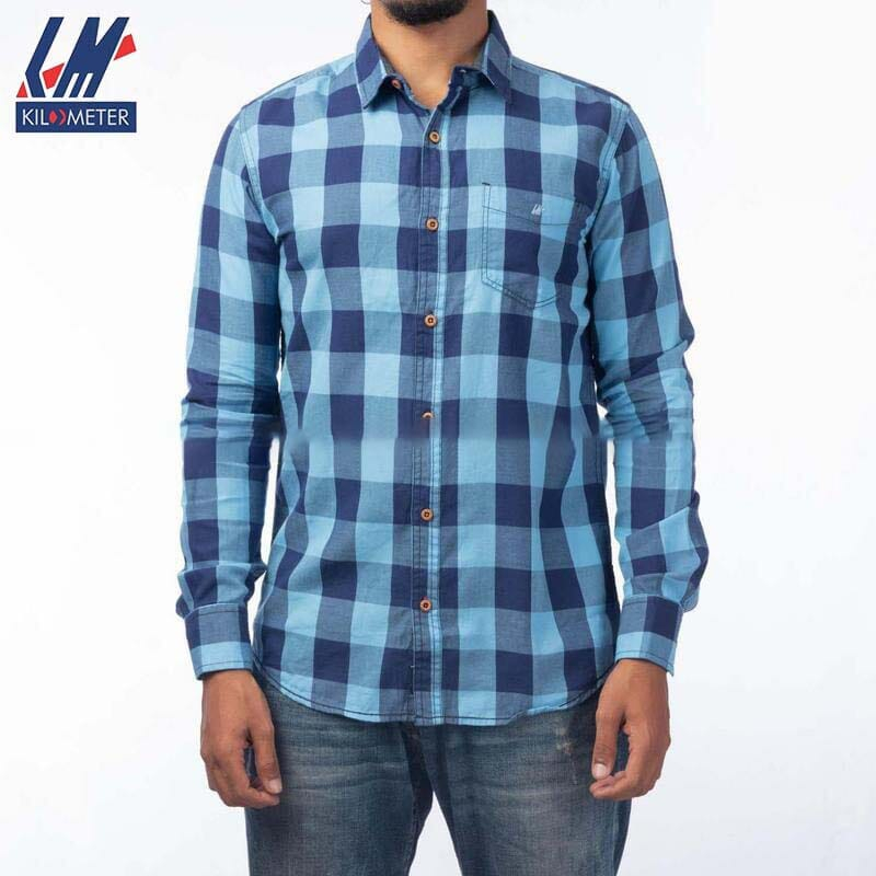 Kilometer Check Shirt Form Men (KMQL-006) Blue S