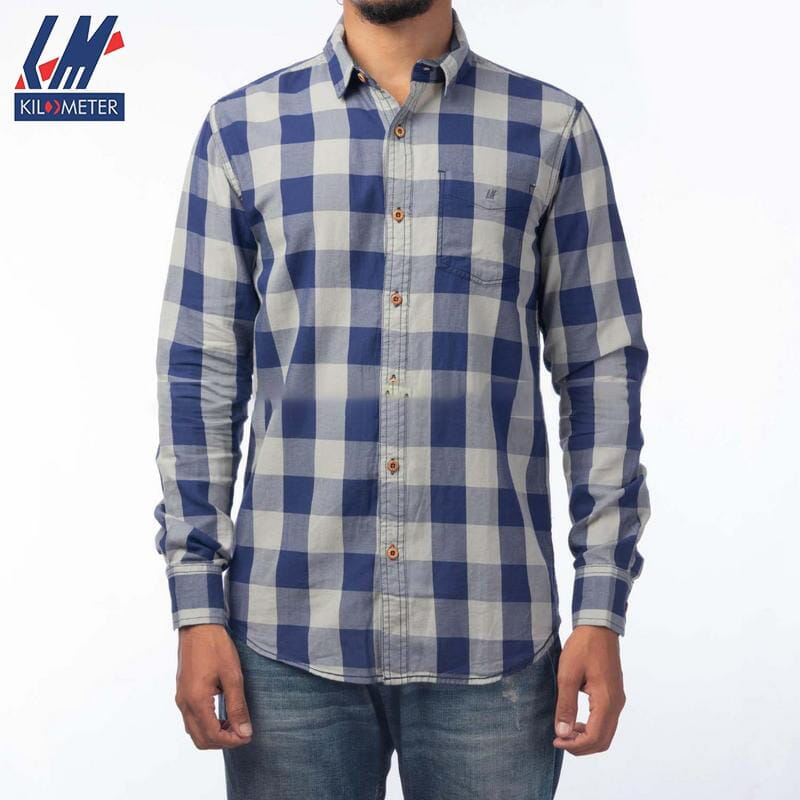 Kilometer Check Shirt Form Men (KMQL-006) Grey S