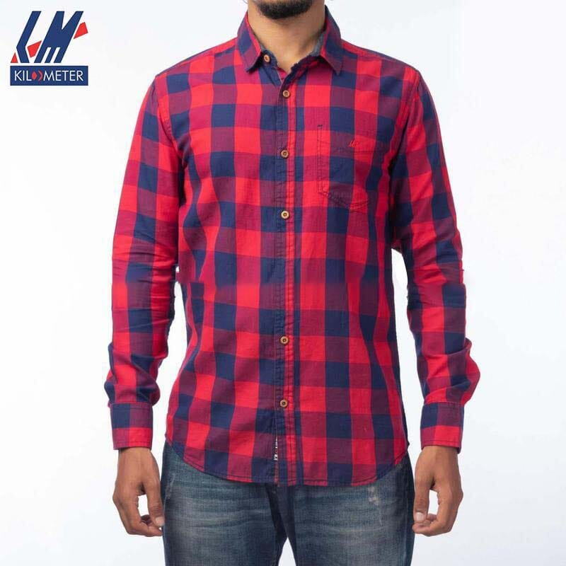 Kilometer Check Shirt Form Men (KMQL-006) Red XL