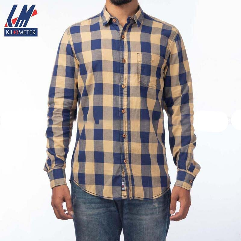 Kilometer Check Shirt Form Men (KMQL-006) Mud Yellow S