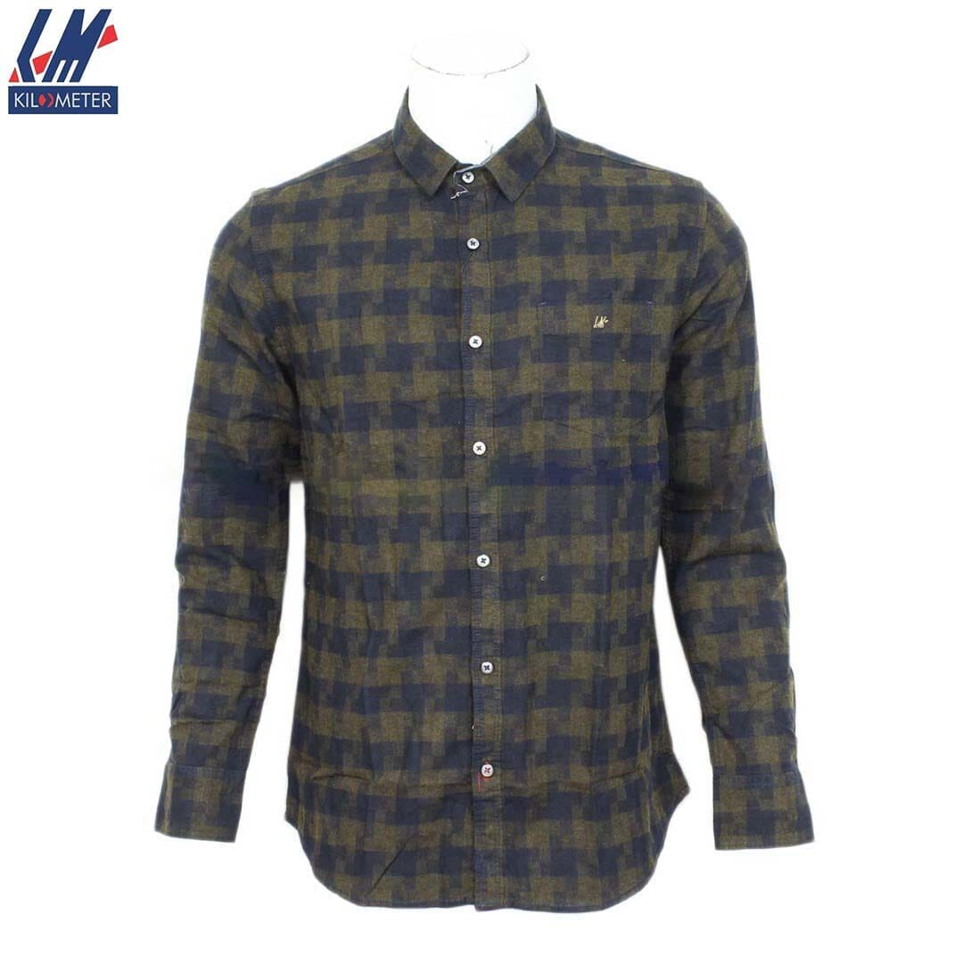 Kilometer Check Shirt For Men (KMQL-007) Brown XL