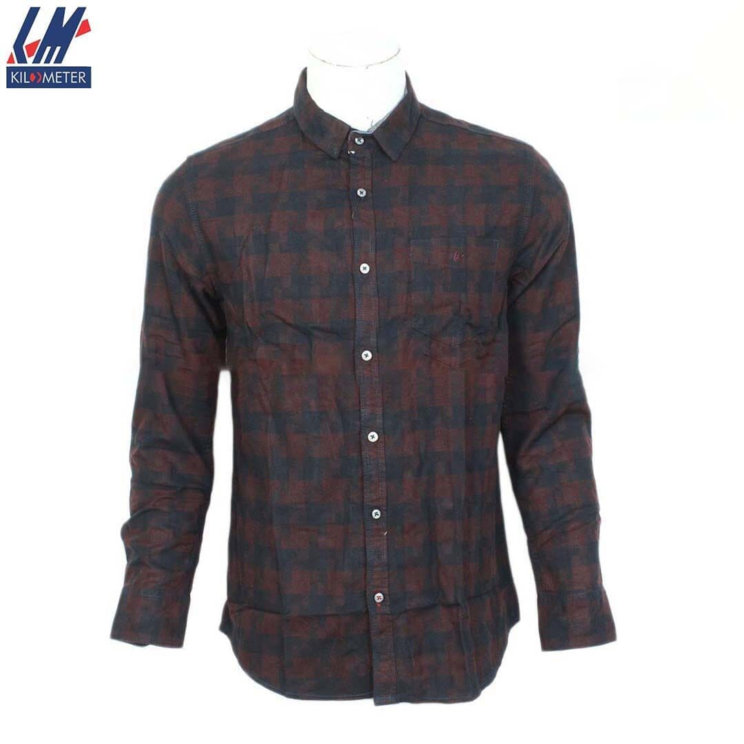 Kilometer Check Shirt For Men (KMQL-007) Maroon M