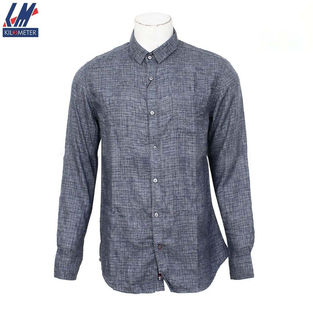 Kilometer Check Shirt For Men (KMQL-008) Grey XL