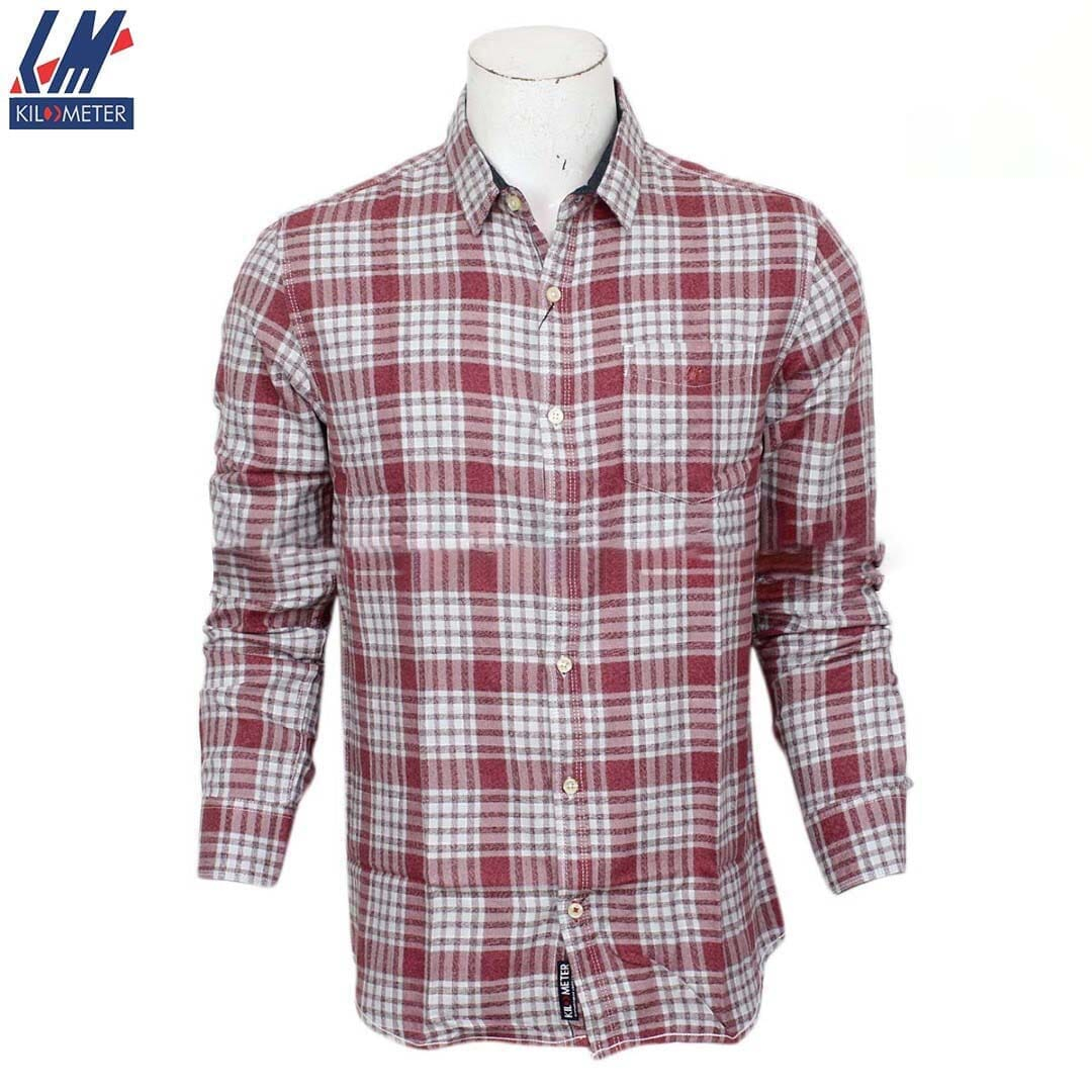 Kilometer Check Shirt For Men (KMQL-015) Pink L