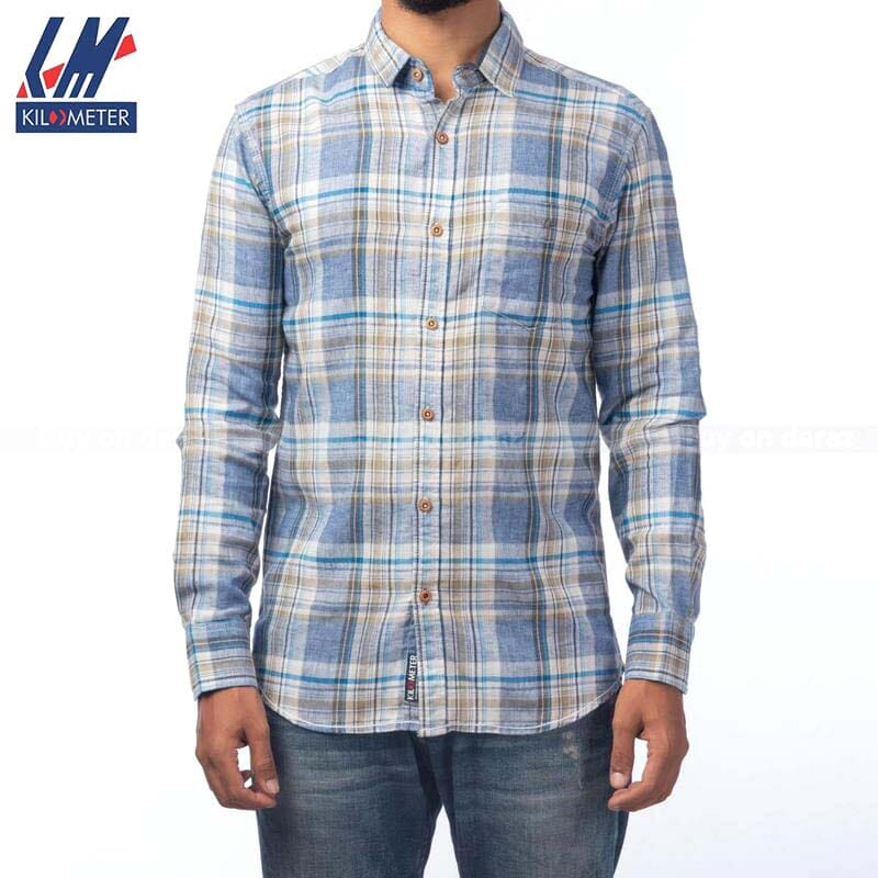 Kilometer Check Shirt For Men (KMQL-018) Blue L