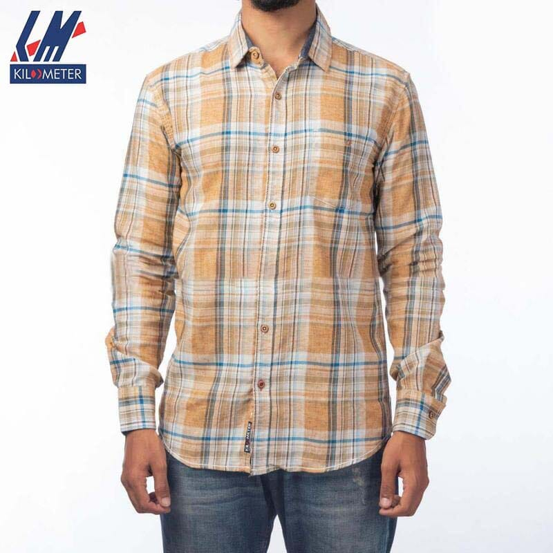 Kilometer Check Shirt For Men (KMQL-018) Khaki L